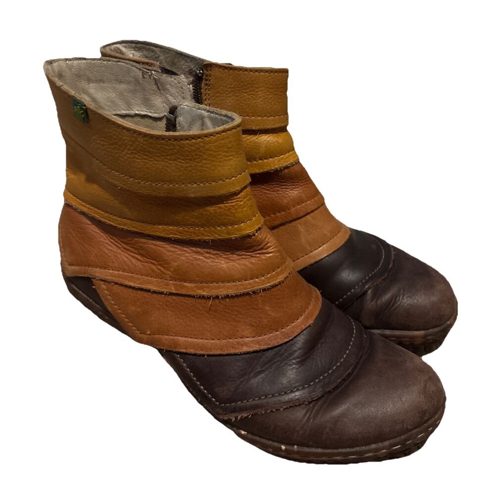 El Naturalista Boots Womens Size 8 Brown Leather Suede Side Zip 38 Bootie